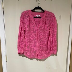 Chico's Vibrant Pink Beautiful Lace Blouse Size 2/ 12 U.S. Like New Condition